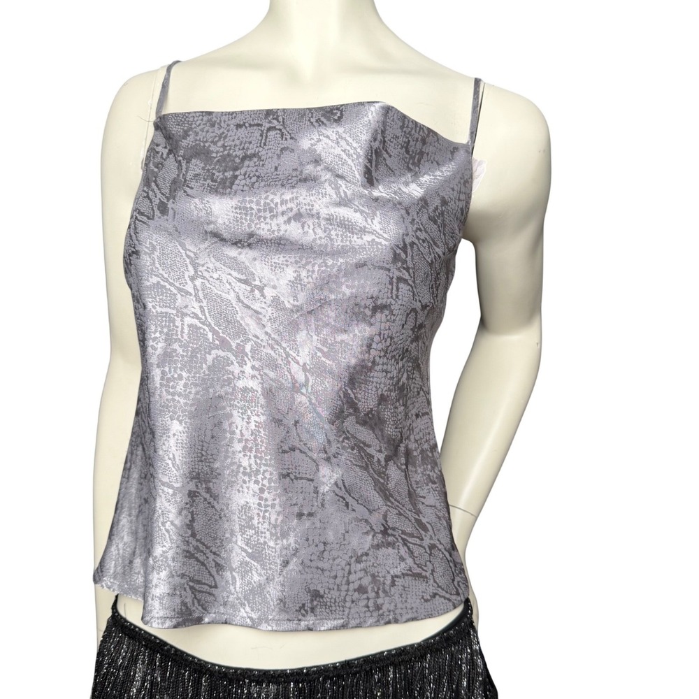 WAYF Vintage Y2K Tank Top Square Cowl Neck Silver Snakeskin Festival Club XS
